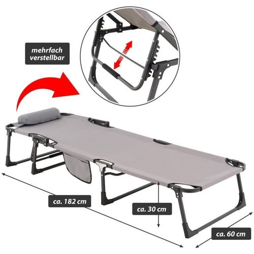 Składana leżanka, szara, poliester, wymiary: 182 x 60 x 30cm na Arena.pl