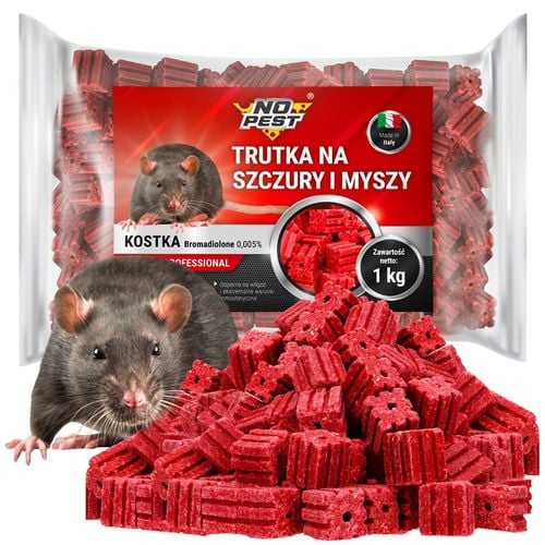MOCNA TRUTKA NA MYSZY SZCZURY CZERWONA KOSTKA BROMADIOLONE NO PEST 1KG na Arena.pl