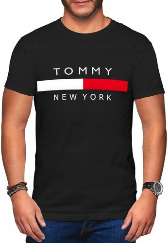 KOSZULKA MĘSKA TOMMY NEW YORK Z NADRUKIEM NAPISEM CZARNA T-SHIRT MĘSKI R. S na Arena.pl