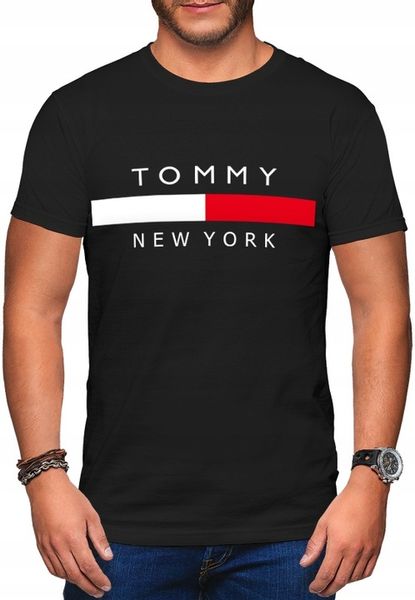 KOSZULKA MĘSKA TOMMY NEW YORK Z NADRUKIEM NAPISEM CZARNA T-SHIRT MĘSKI R. S zdjęcie 1