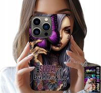 ETUI DO IPHONE 16 PRO - ANTI SOCIAL, BUTTERFLY, RÓŻOWY MOTYL + SZKŁO