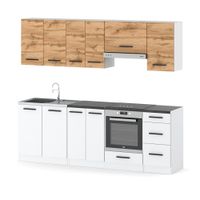 Kuchnia Modułowa Z Blatem Pojemna 2.4m Drewniana Biała Dąb Wotan Biała Mat