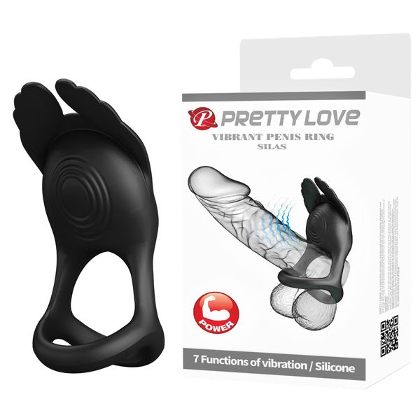 PRETTY LOVE - VIBRANT PENIS RING SILAS Black, 7 vibration functions zdjęcie 1
