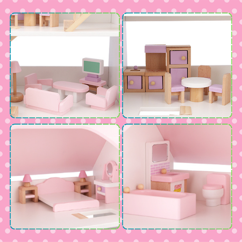 duży drewniany domek dla lalek  3 piętra +meble na Arena.pl