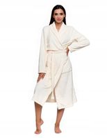 Ciepły Szlafrok Damski Długi z Wiązaniem – Kremowy, Miękki i Elegancki