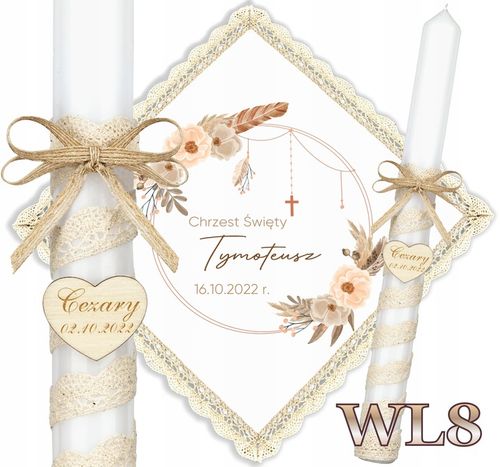 Szatka i świeca do chrztu BOHO Chrzest pudełko grawer serce EKO Topaz WL na Arena.pl