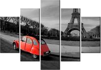 105CM 150CM OBRAZ 5 ELEM CZERWONE AUTO WIEŻY EIFFLA DRUK