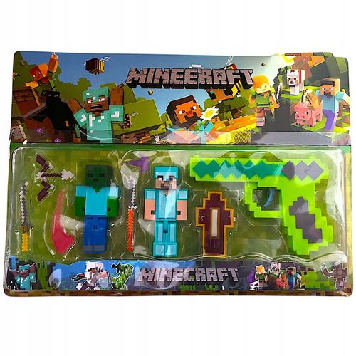 MINECRAFT FIGURKI ZOMBIE DIAMENTOWY STEVE ZESTAW 9w1 PISTOLET AKCESORIA na Arena.pl