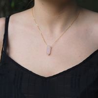 Naszyjnik - Kwarc Różowy sopel na łańcuszku srebrnym złoconym 2