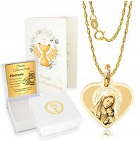 ZŁoty Łańcuszek z Medalikiem ZŁOTO 333 Chrzest Komunia Grawer