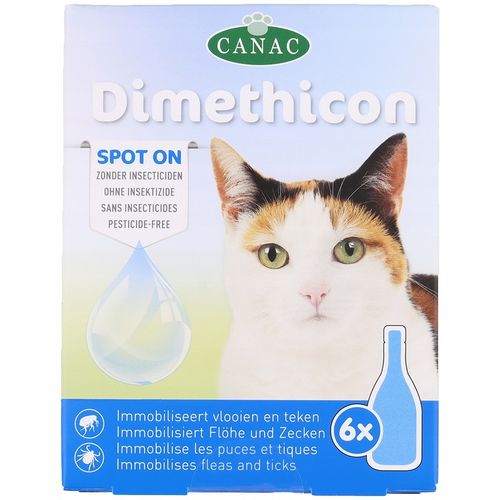 KROPLE NA PCHŁY I KLESZCZE dla kota kotów preparat DIMETHICON 6 DAWEK CANAC na Arena.pl