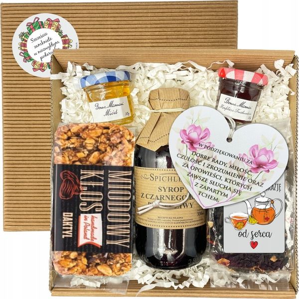 ZESTAW DLA BABCI I DZIADKA HERBAT SYROP KONFITURA MIÓD PUDEŁKO UPOMINEK BOX zdjęcie 1