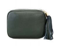 VERA PELLE torebka skórzana listonoszka z frędzelkiem V145 c.zielona