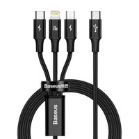 Kabel Baseus 3w1 20W Lightning, USB-C, microUSB 1.5m Czarny