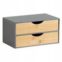 ORGANIZER NA BIURKO DREWNIANY KUFEREK PUDEŁKO 2 SZUFLADY 27X16X14 CM SZARY