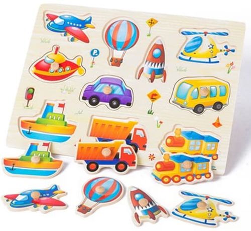 Puzzle drewniane Bigtoys pojazdy 10 elementów z uchwytami na Arena.pl