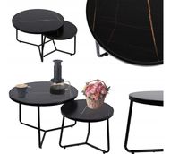 Stoliki kawowe okrągłe Zestaw fi 70x39 fi 50x47 czarny marmur złotą żyłką