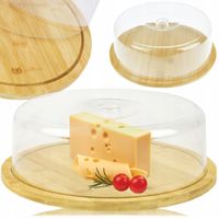 BAMBUSOWA DESKA SERWOWANIE DESERÓW PRZEKĄSEK Z PLASTIKOWĄ POKRYWKĄ OKRĄGŁA