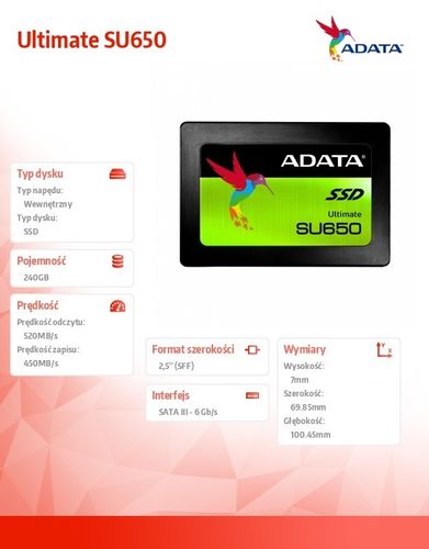 Adata SSD Ultimate SU650 240G 2.5'' S3 520/450 MB/s na Arena.pl