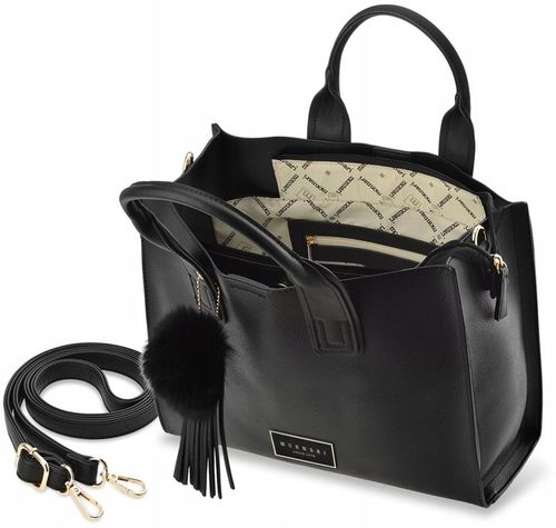 Klasyczna TORBA Torebka MONNARI SHOPPER Duża Czarna Pojemna 3 Komorowa Logo na Arena.pl