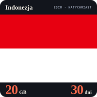 Karta eSIM Internet Indonezja 20 GB na 30 dni - bez rejestracji