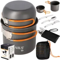 NILS Menażka Turystyczna Harcerska Wojskowa Garnek Z Przykrywką + Sztućce