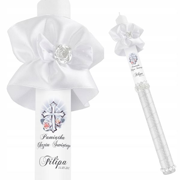 Zdobiona Świeca NA CHRZEST imię i data CHRZTU prezent na chrzest zdjęcie 9