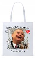 Śmieszny Pis Kaczyński Torba Eco Biała Shopper Z Nadrukiem Ze Zdjęciem