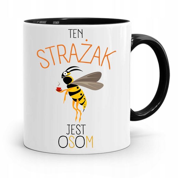 Kubek Czarny Prezent Dla Strażaka Najlepszy Na Wsi Z Nadrukiem Ze Zdjęciem zdjęcie 1