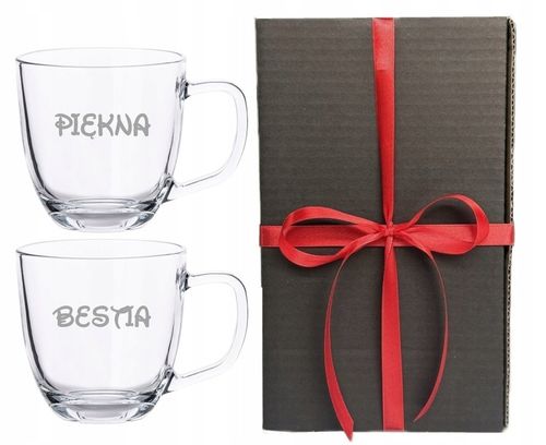 2 Duże Szklane Kubki Grawer LOGO 420ml Prezent dla pary Walentynki WZORY na Arena.pl
