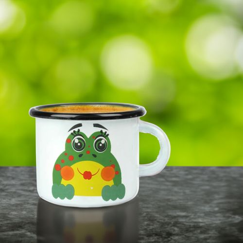 KUBEK EMALIOWANY 500ML Z UCHEM 9CM WZÓR ŻABKA ZDZISIA DO KAWY HERBATY na Arena.pl