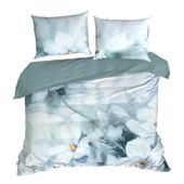Pościel Bloom 160x200 + 2x 70x80 makosatyna miętowa z nadrukiem