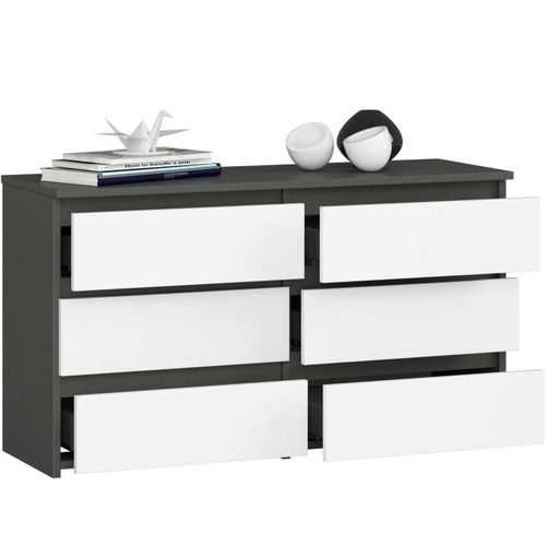 Komoda do sypialni, 6 szuflad, STILO, 100x35x57 cm, grafit, biały, mat na Arena.pl