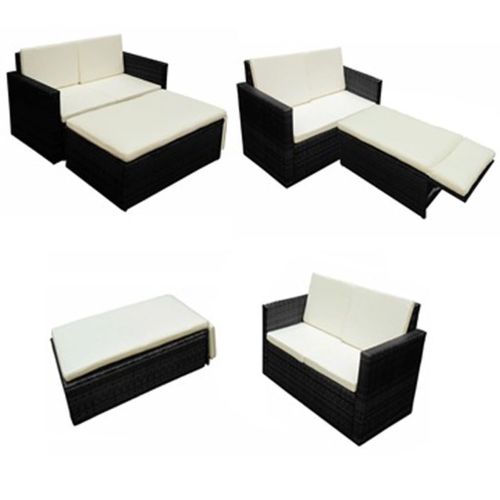 MEBLE DO OGRODU RATTAN SOFA STOŁEK PODUSZKI CZARNE na Arena.pl