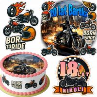 ZESTAW OPŁATEK NA TORT 20CM + 16 POSTACI - MOTOCYKL MOTOR + IMIĘ 15CM 18CM