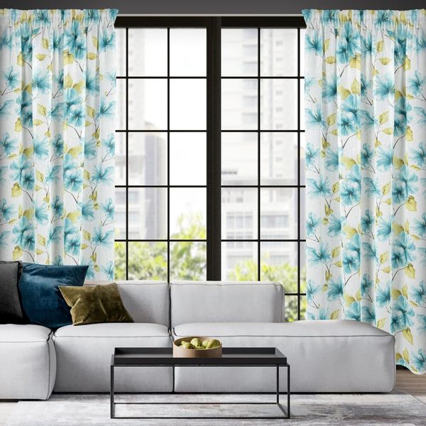 Firana gotowa na taśmie SOFIA 140x270 biała niebieska w kwiaty zdjęcie 16