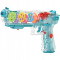 INTERAKTYWNY PISTOLET Z TRYBIKAMI RUCHOME MECHANIZMY GRA ŚWIECI ZABAWKA