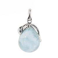 Zawieszka - larimar srebrze oksydowanym z liśćmi