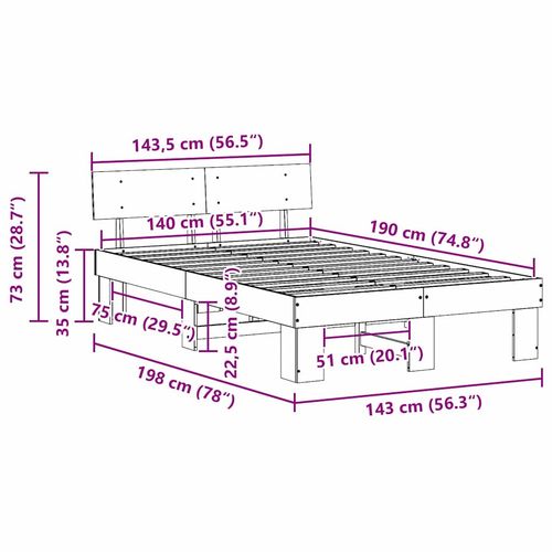 Ramka łóżka Woskowy brąz 140 x 190 cm Lite drewno sosnowe na Arena.pl