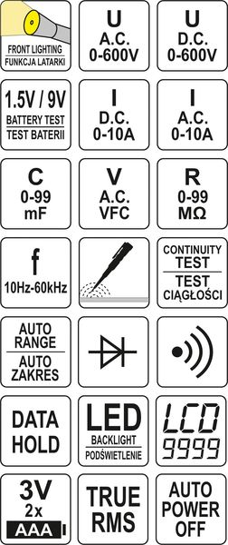 MIERNIK CYFROWY MULTIMETR LCD TEST BATERII YATO zdjęcie 5