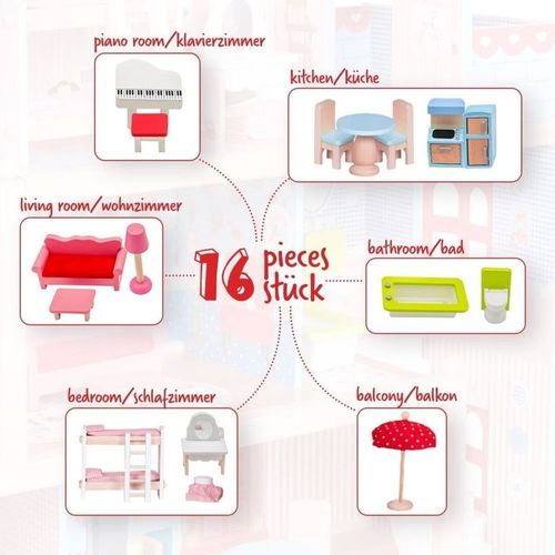 Drewniany domek dla lalek ze światłem LED, 60,5 x 71 x 32,5 na Arena.pl