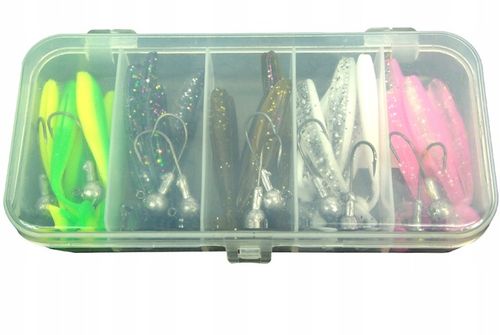 ZESTAW na spinning 25 PRZYNĘT FL 10 główek+ PUDEŁKO OKOŃ SZCZUPAK M 5,5cm na Arena.pl