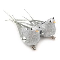 PTASZEK NA KLIPSIE DEKORACJA DO STROIKA SREBRNE PTASZKI 2szt