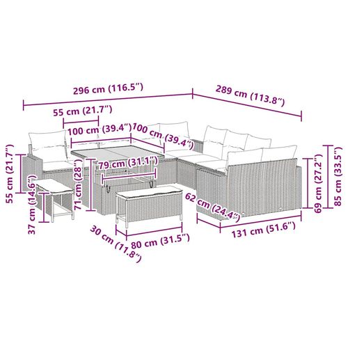 Zestaw Sof na Ogród z poduszką 13 pcs Szary 100 x 100 x 71 cm na Arena.pl