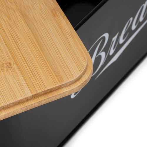 Chlebak metalowy, zamykany z bambusową deską, pojemnik na pieczywo, czarny na Arena.pl