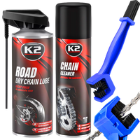 K2 ROAD SUCHY SMAR DO ŁAŃCUCHÓW 400ML + CHAIN CLEANER ZMYWACZ + K2 SZCZOTKA