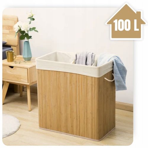 Kosz na pranie składany bambusowy pojemnik brudną bieliznę duży 3 na Arena.pl