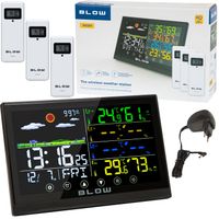 STACJA POGODOWA POGODY METEO TERMOMETR HIGROMETR ZEGAR BUDZIK + 3x CZUJNIK