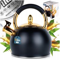 Czajnik CZARNY ZŁOTY z gwizdkiem do gotowania wody na kuchenkę gaz indukcję