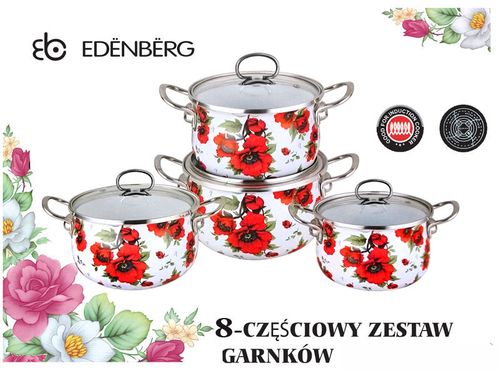 Garnki Emaliowane EDENBERG MAKI 8 ele [EB-1832] na Arena.pl
